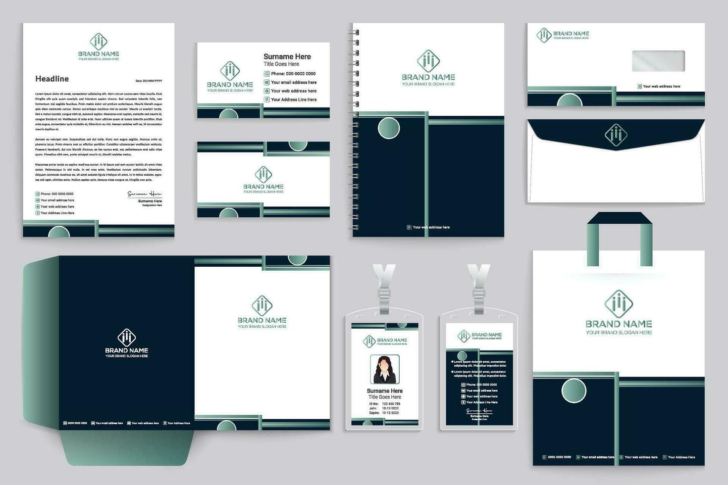 Black shape stationery design template vector