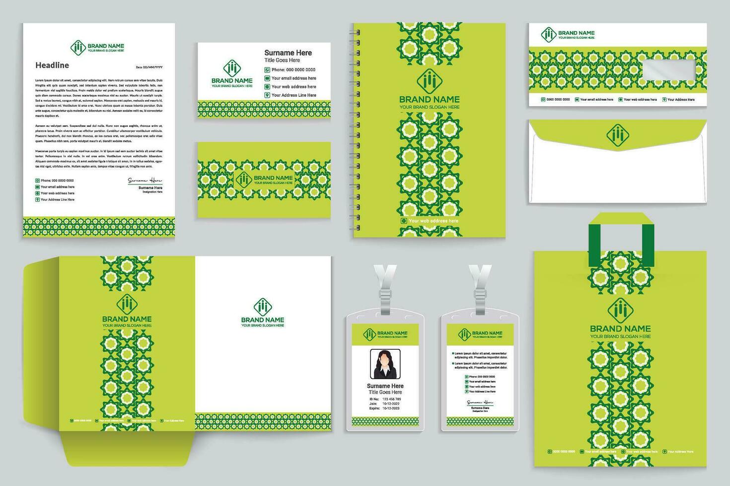 corporativo verde color papelería diseño vector
