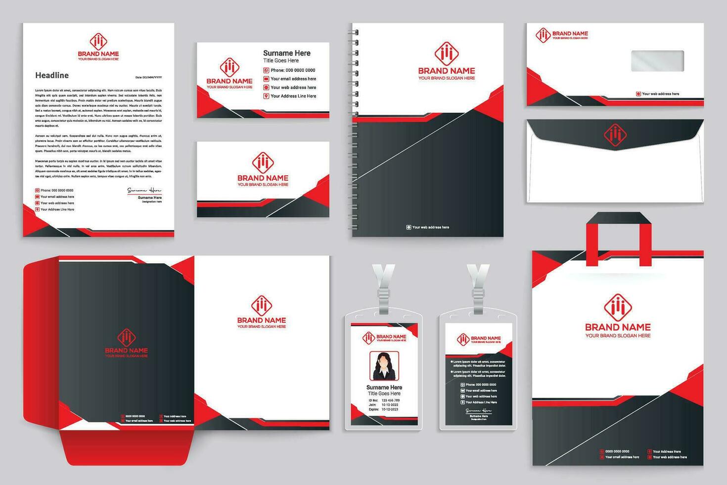 Corporate red and black color stationery design vector