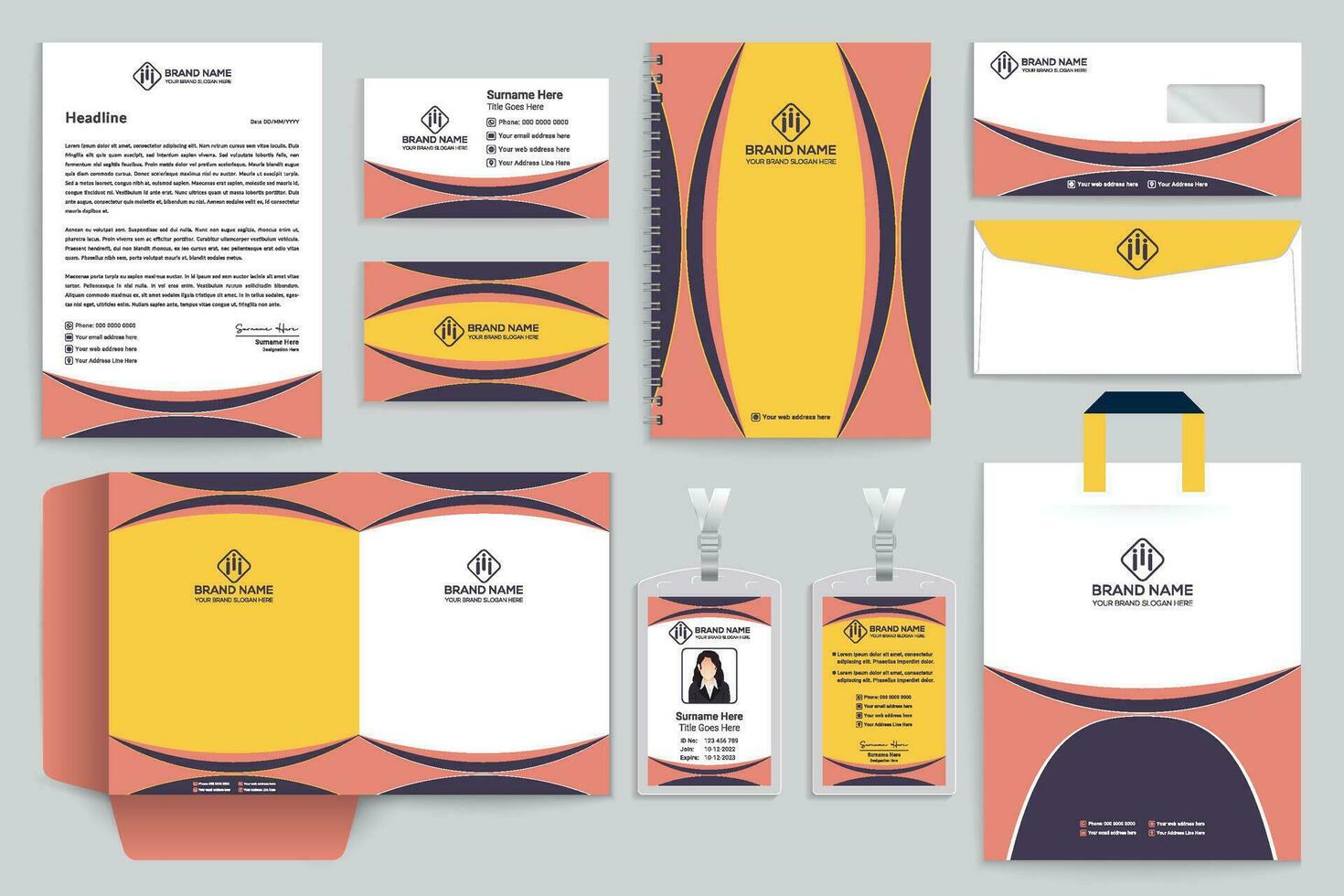 Orange shape stationery  design vector