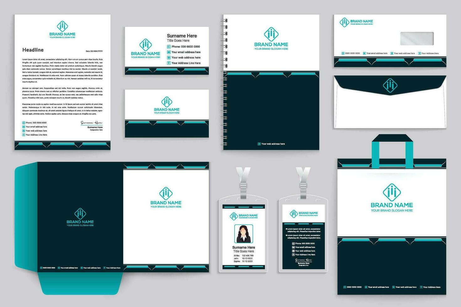 Black shape stationery design template vector