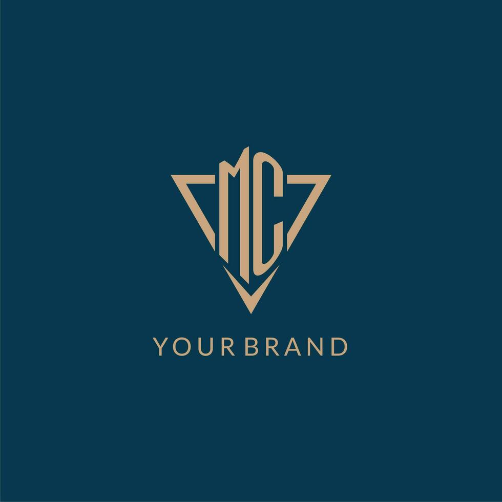 MC logo initials triangle shape style, creative logo design vector