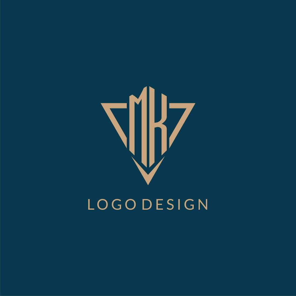 MK logo initials triangle shape style, creative logo design vector