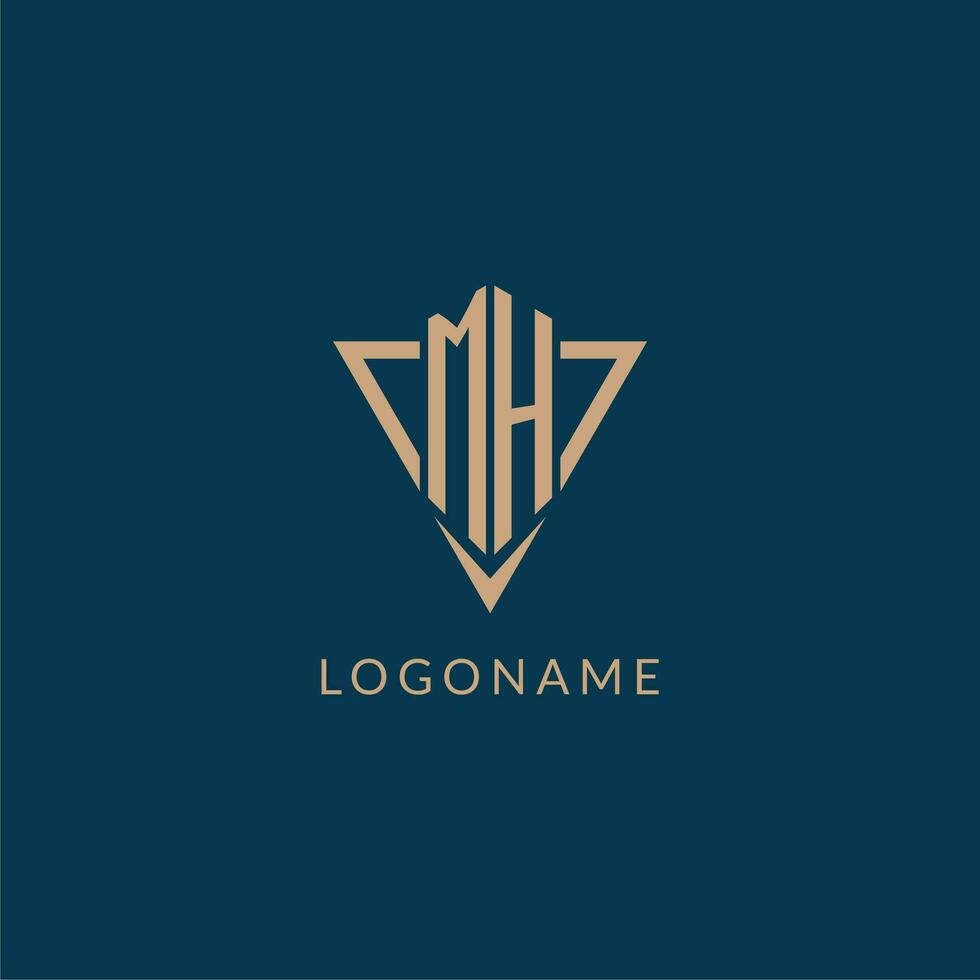MH logo initials triangle shape style, creative logo design vector