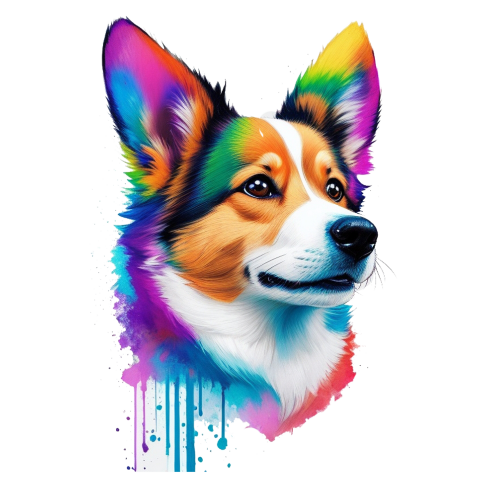 colourful rainbow realistic corgi generative ai png