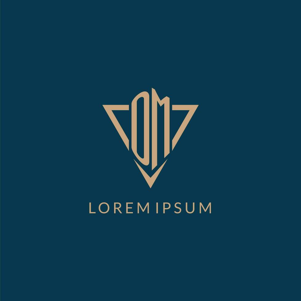 OM logo initials triangle shape style, creative logo design vector