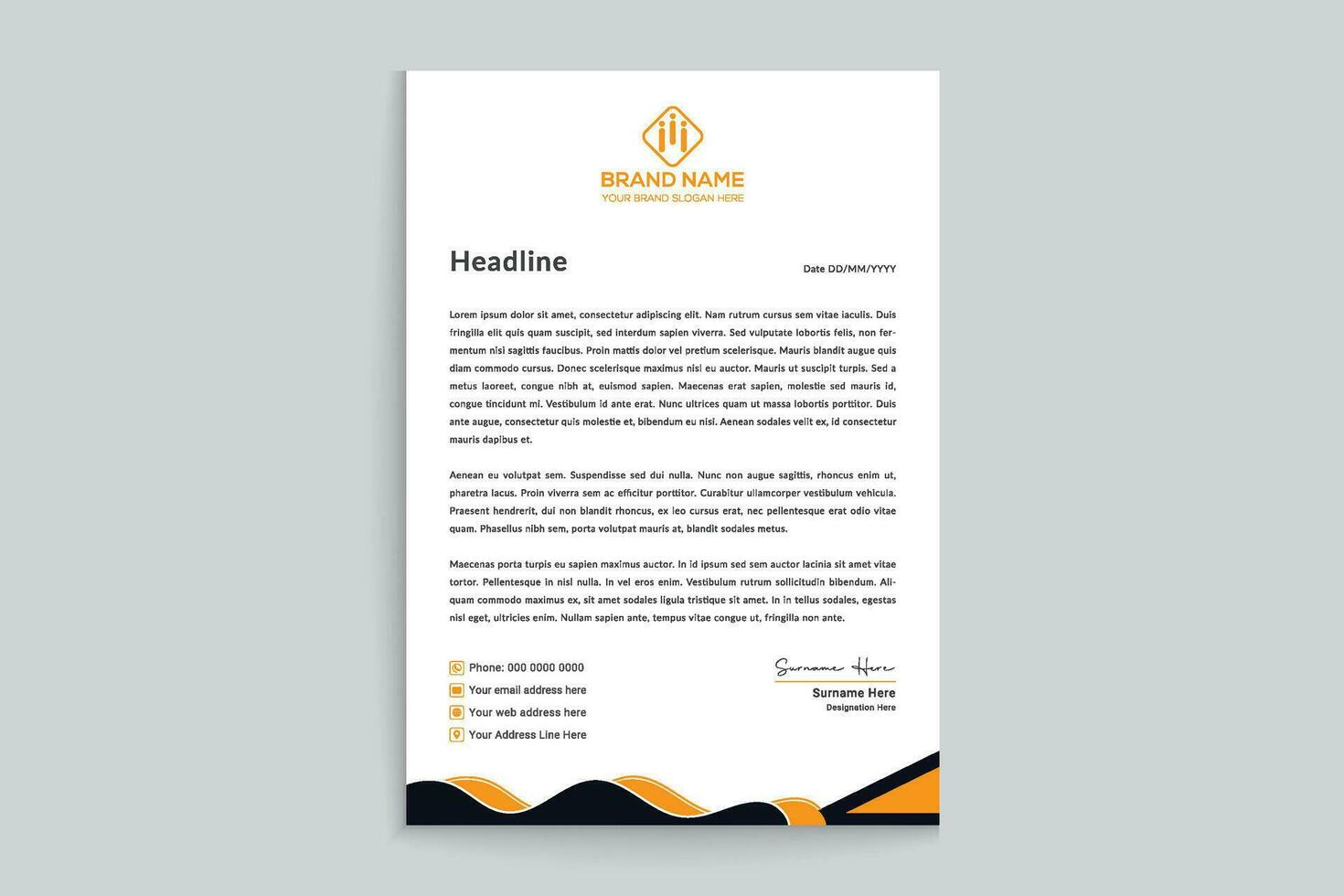 orange  and black color letterhead design vector