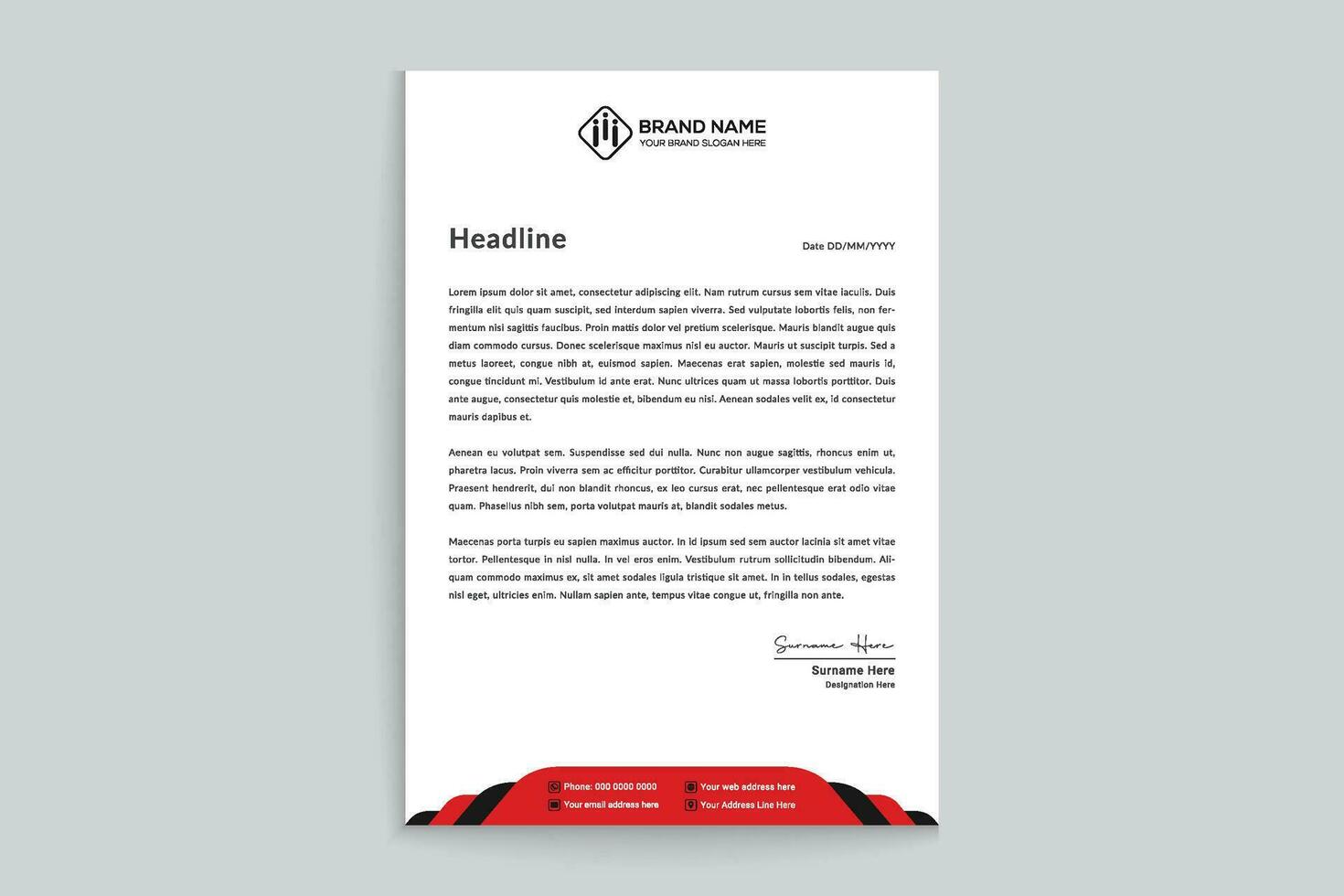 Red and black color letterhead design vector