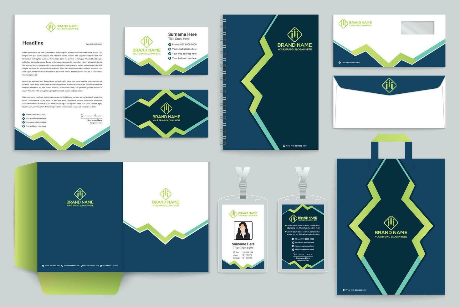 Corporate   green color stationery design vector