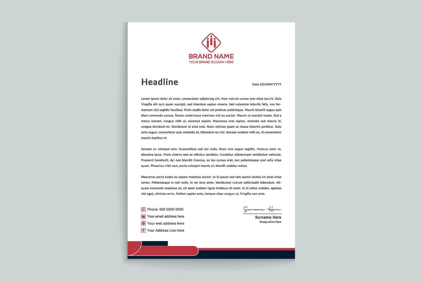 Red and black color letterhead design vector