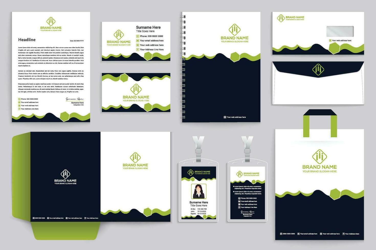 corporativo verde color papelería diseño vector