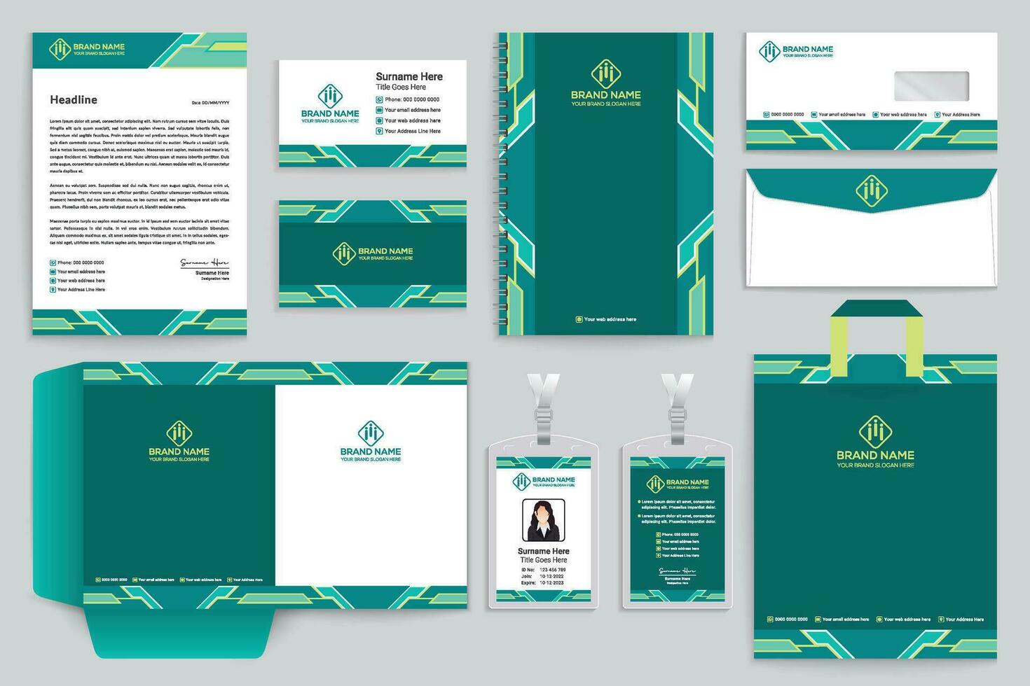 Corporate  green color stationery design vector