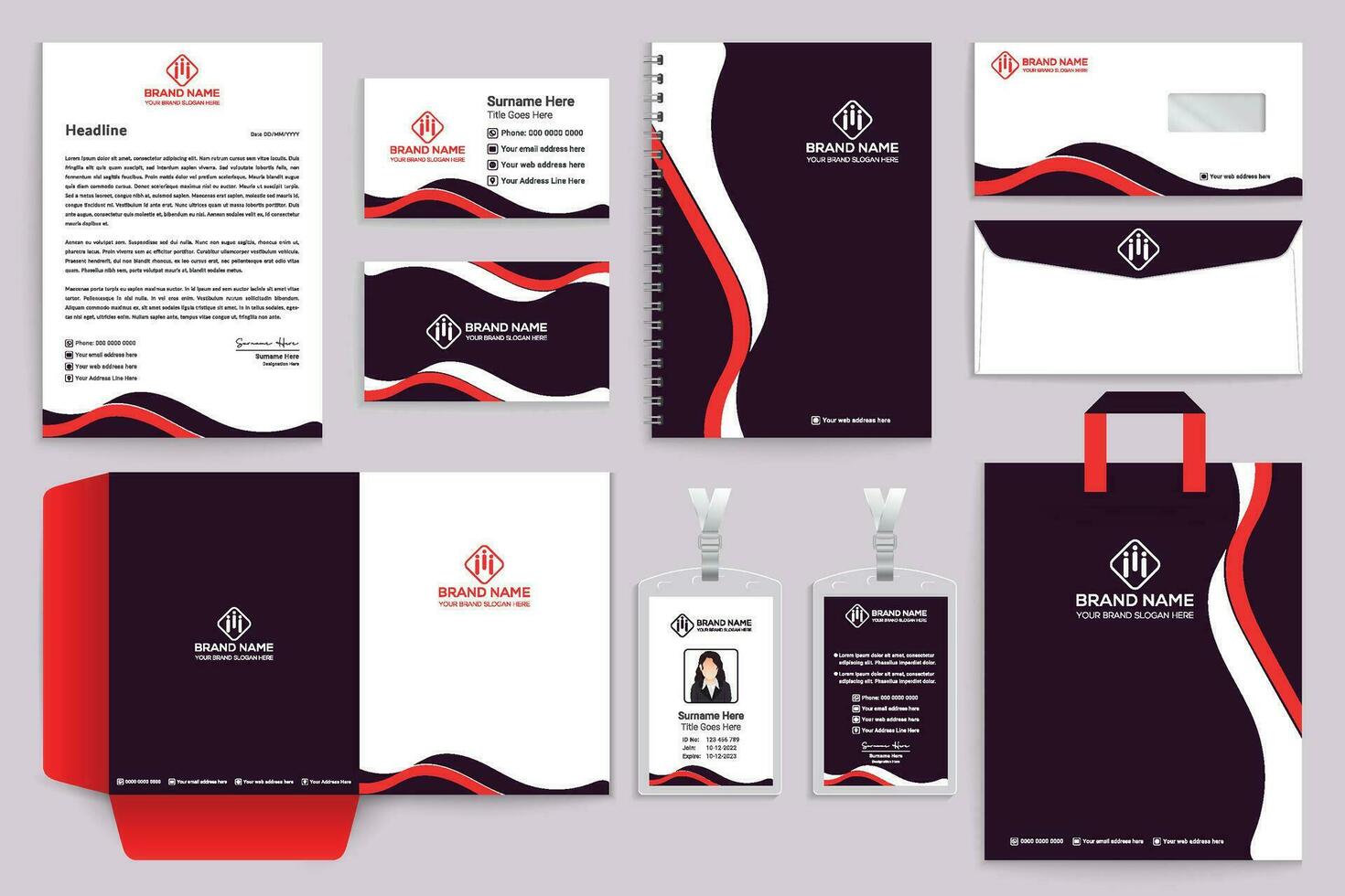 Corporate red and black color stationery design vector