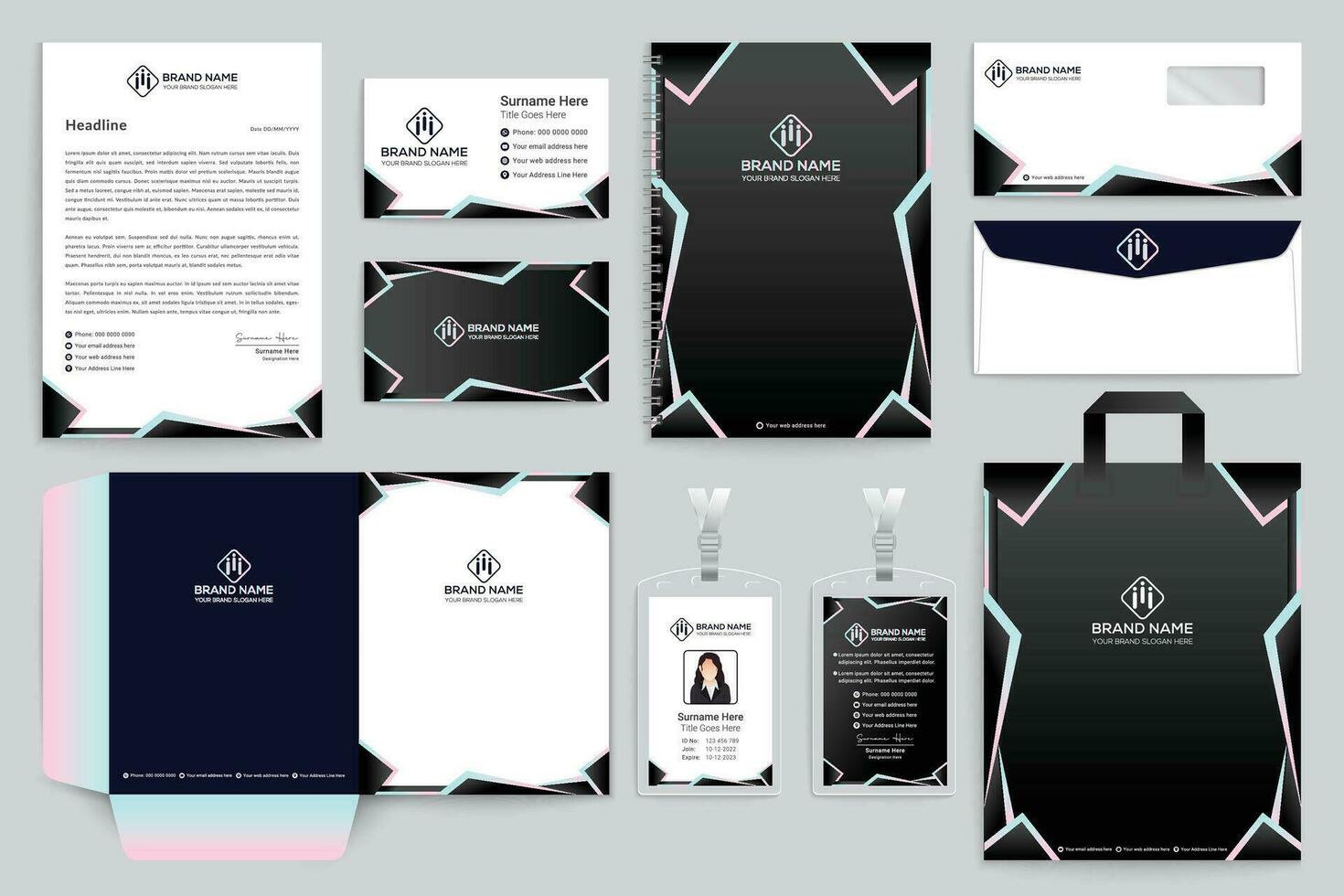 Black shape stationery design vector