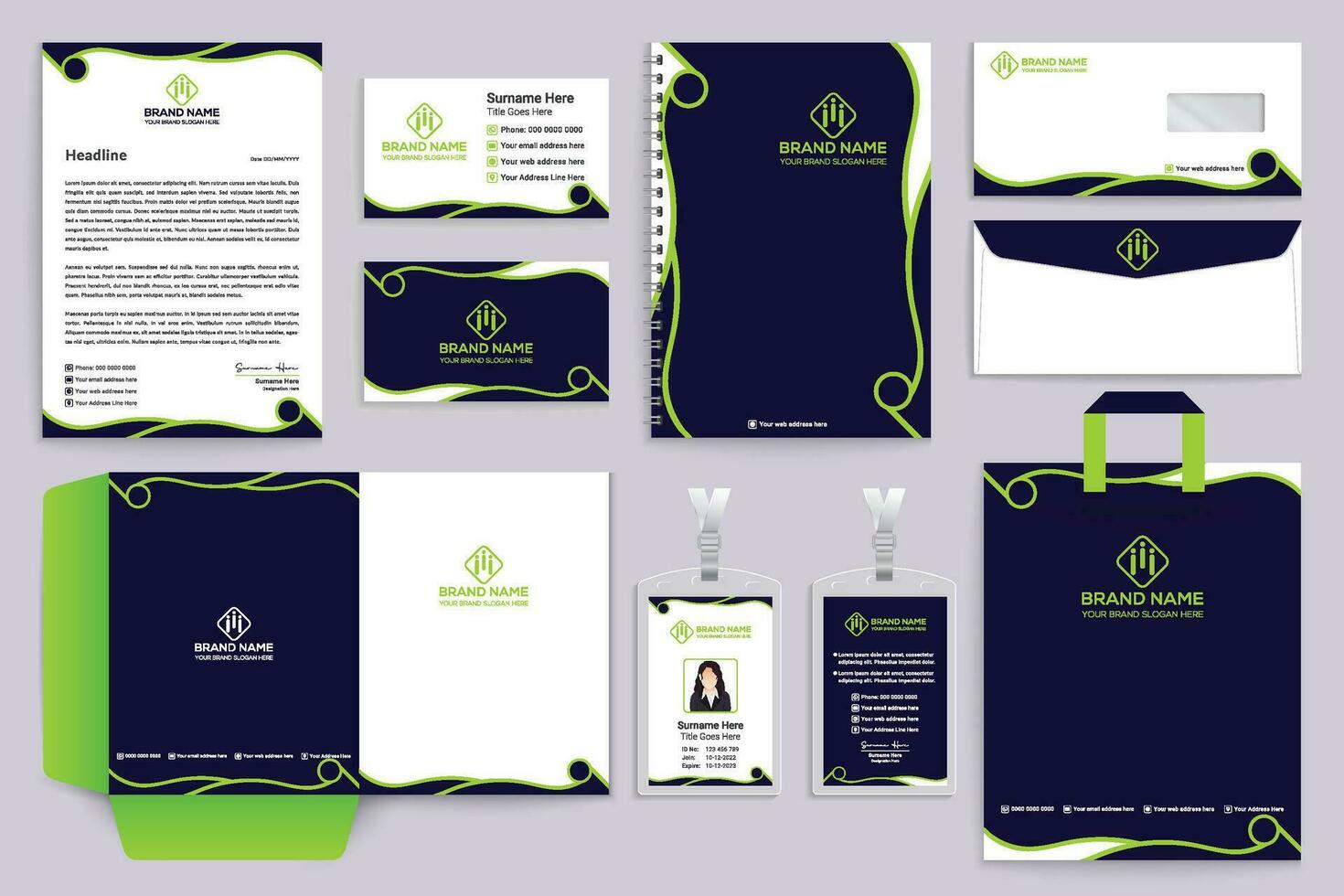 corporativo verde color papelería diseño vector