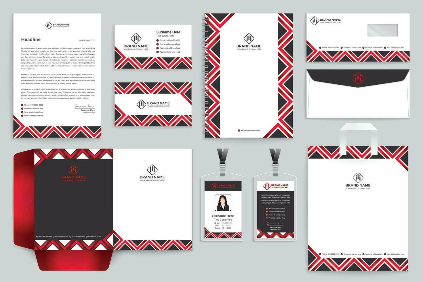 Corporate red and black color stationery design vector