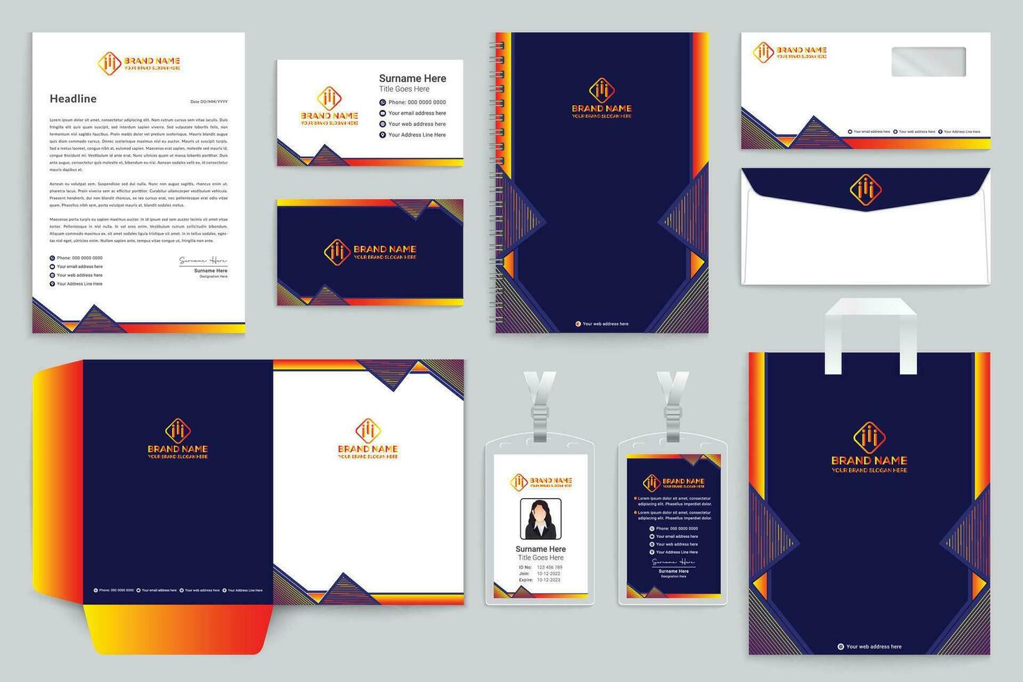 Gradient color  stationery template vector