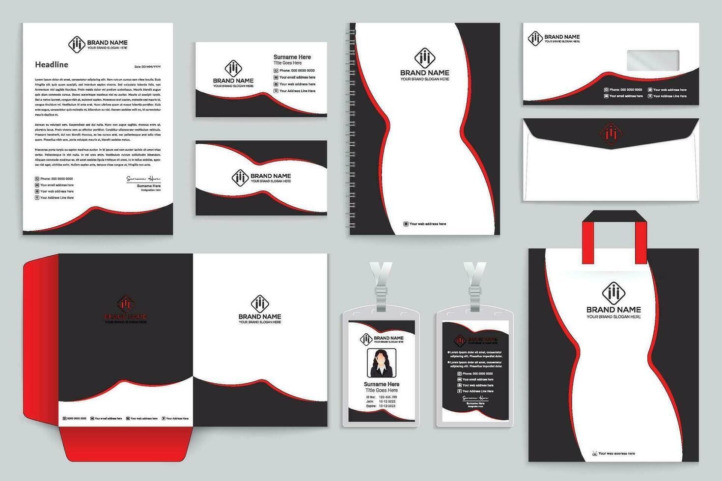 Corporate red and black color stationery design vector