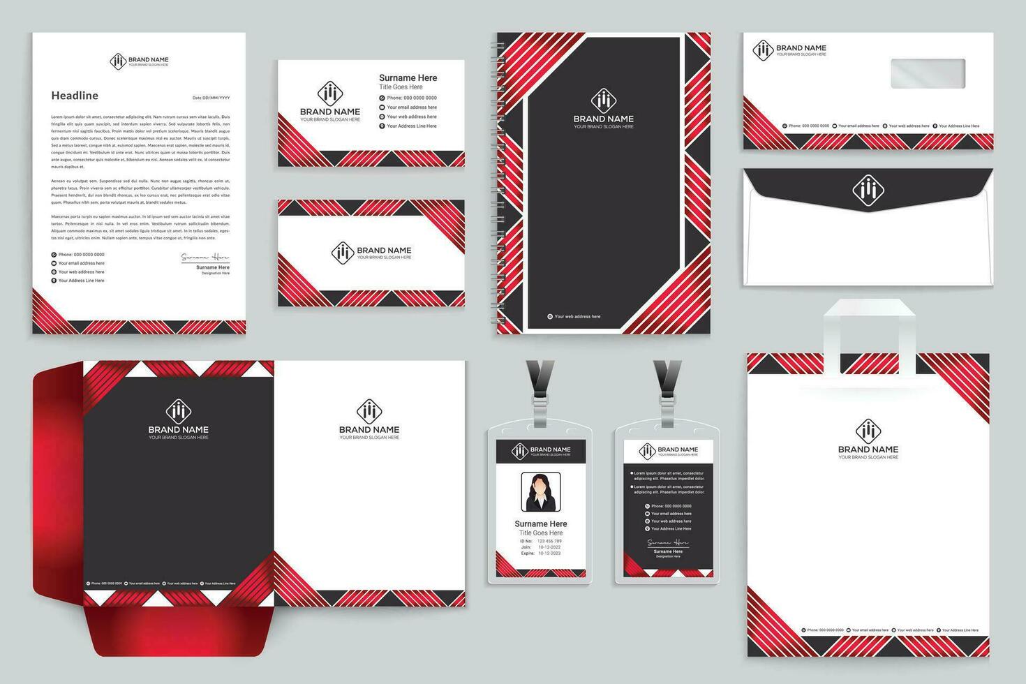 Corporate red and black color stationery design vector