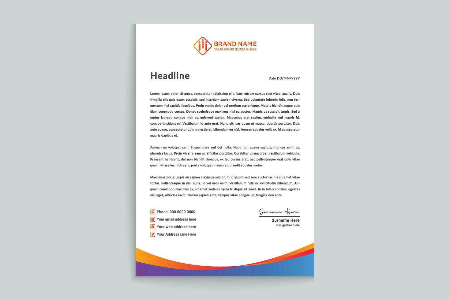 Gradient  color  letterhead template vector