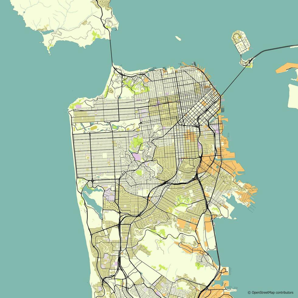 Vector city map of San Francisco California USA