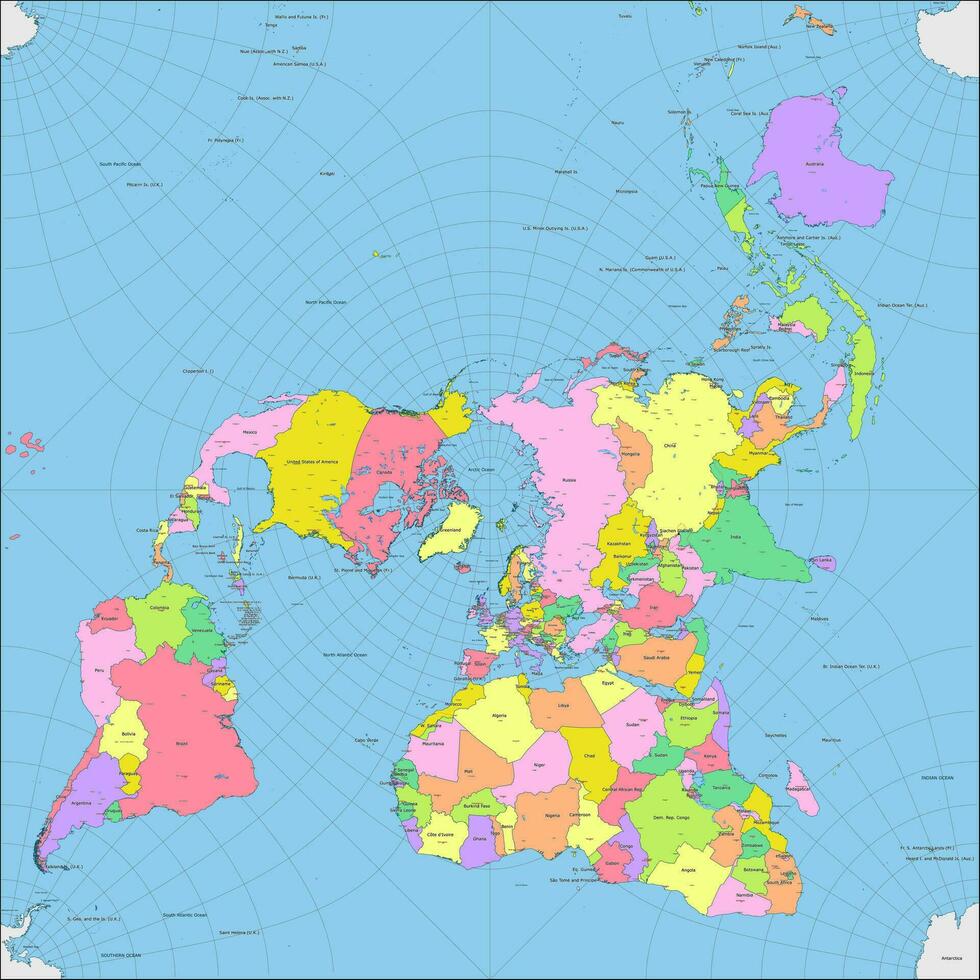 Vector Political World Map Peirce quincuncial projection