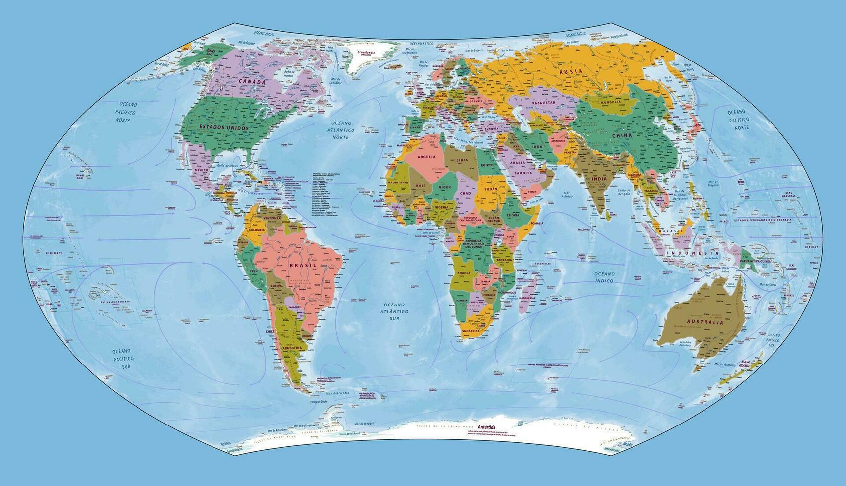 político mundo mapa Español idioma wagner viii proyección vector