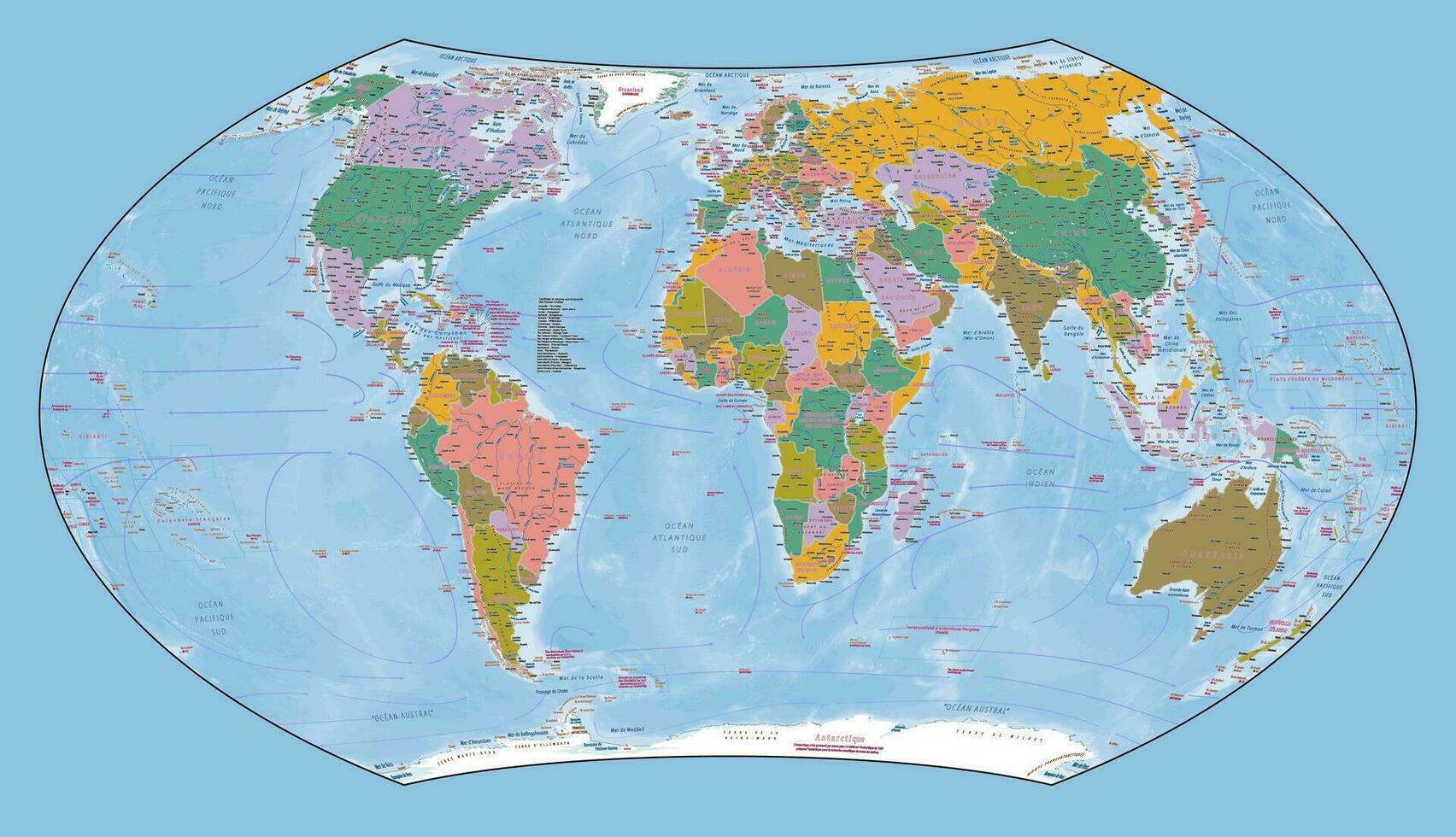 político mundo mapa francés idioma wagner viii proyección vector