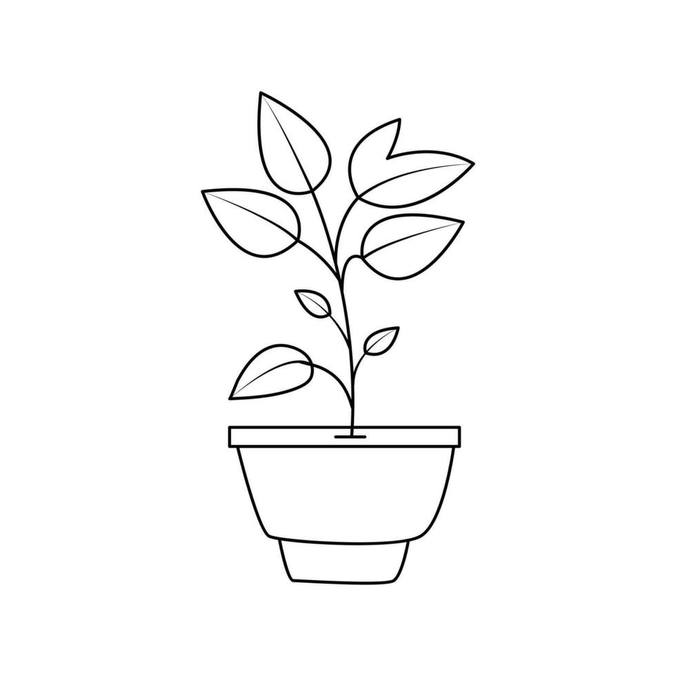 continuo uno línea dibujo de hogar planta en un maceta árbol vector ilustración