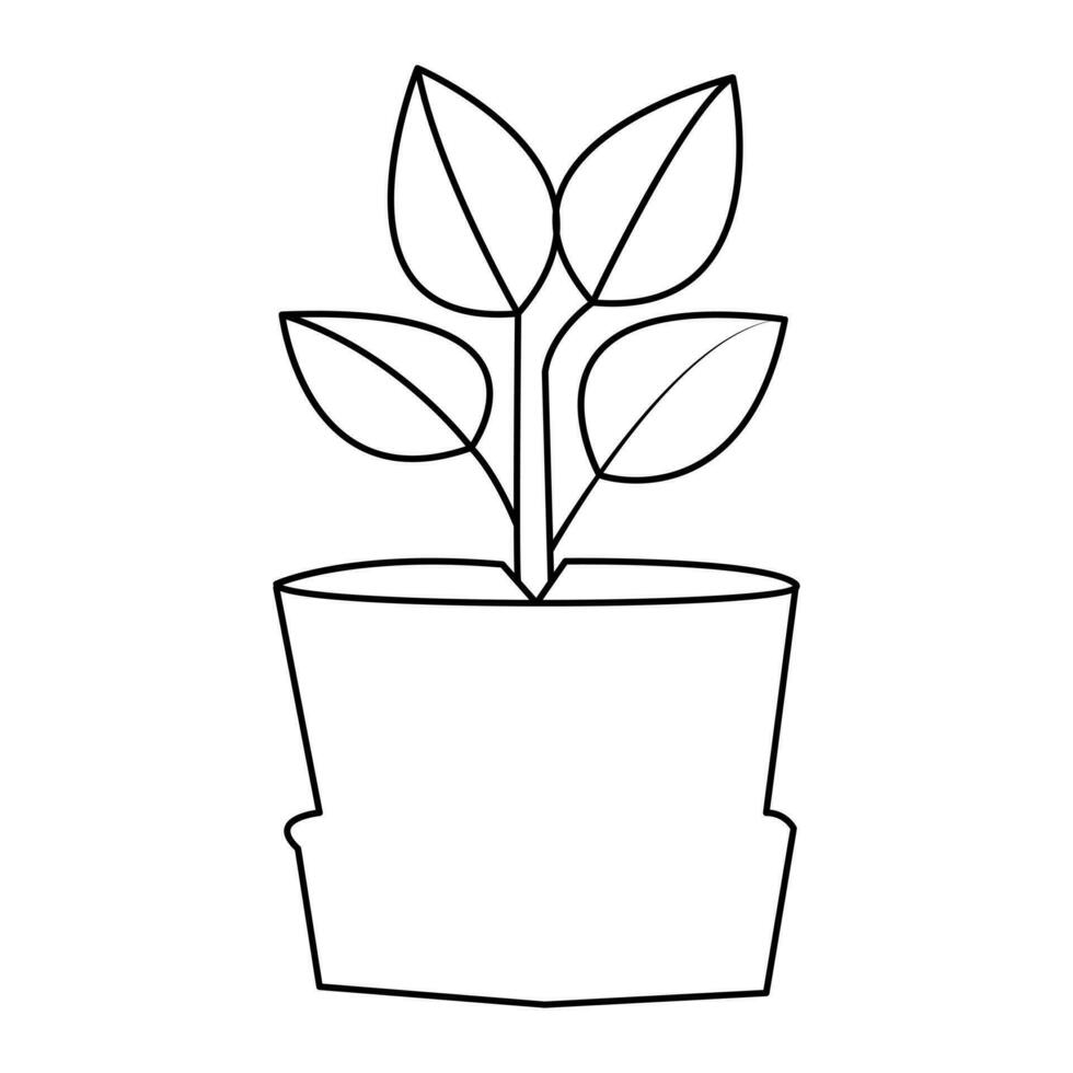 Continuous one line drawing of home plant in a pot tree vector illustration