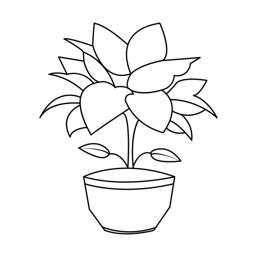 Continuous one line drawing of home plant in a pot tree vector illustration