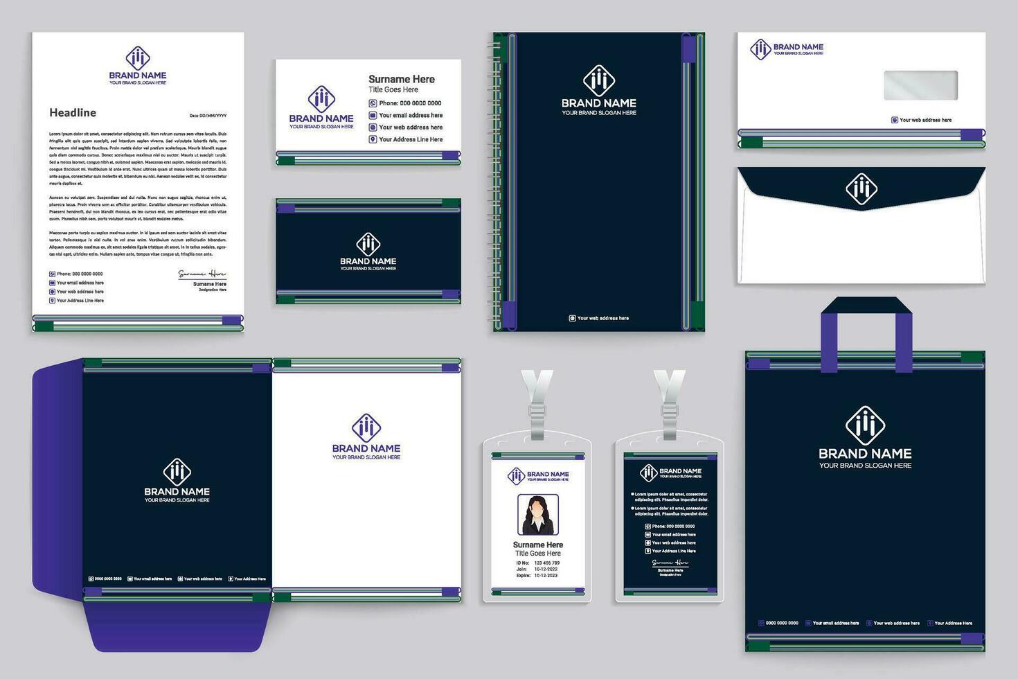 Black shape stationery design template vector