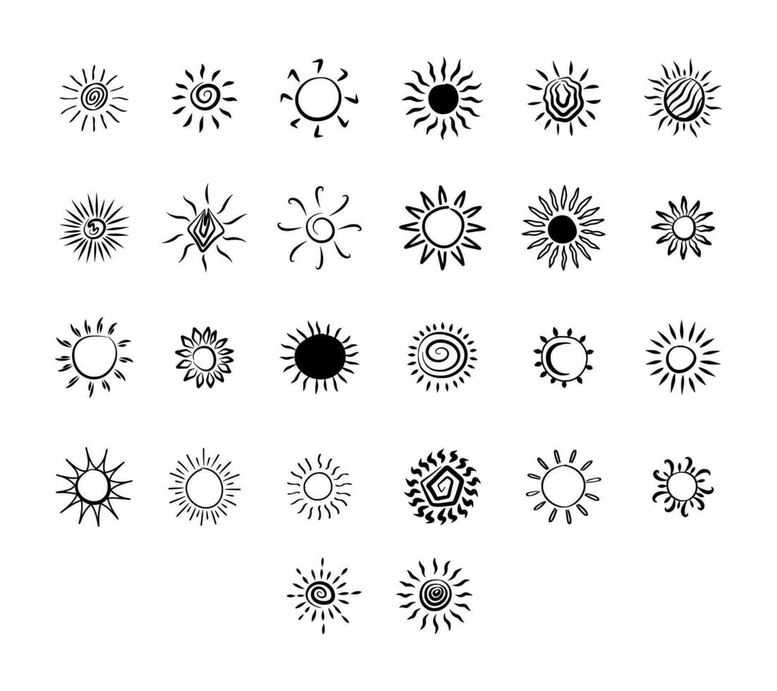 Vector different sun and moon sets. Elements template for posters, prints, patterns, illustrations and logos.