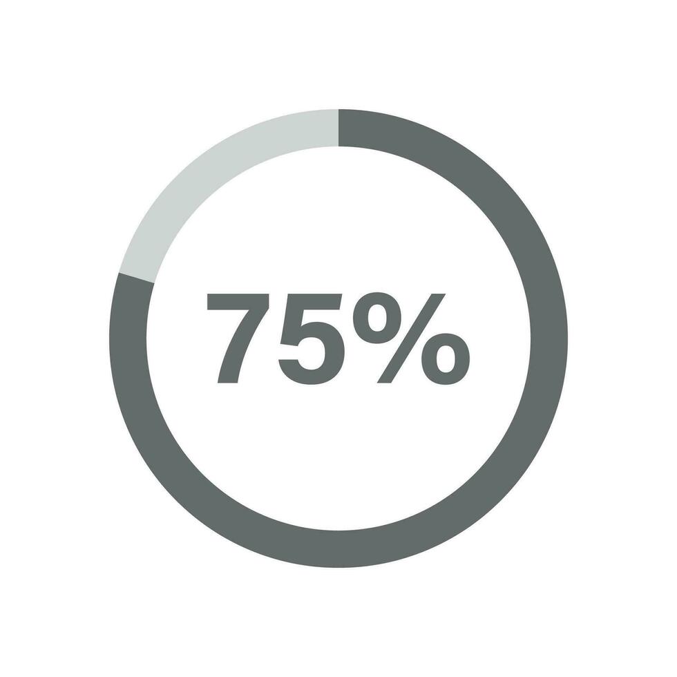 75 percent filled round loading bar charging progress downloading icon vector illustration.