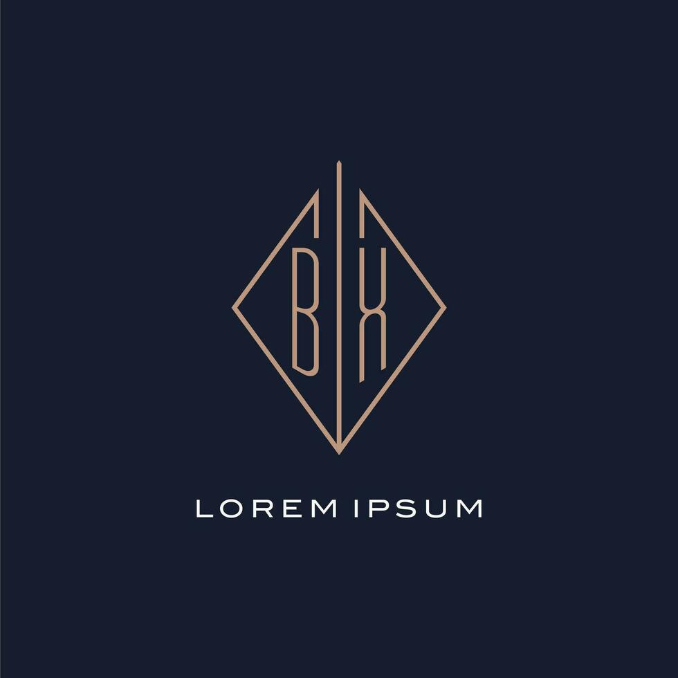 Monogram BX logo with diamond rhombus style, Luxury modern logo design vector