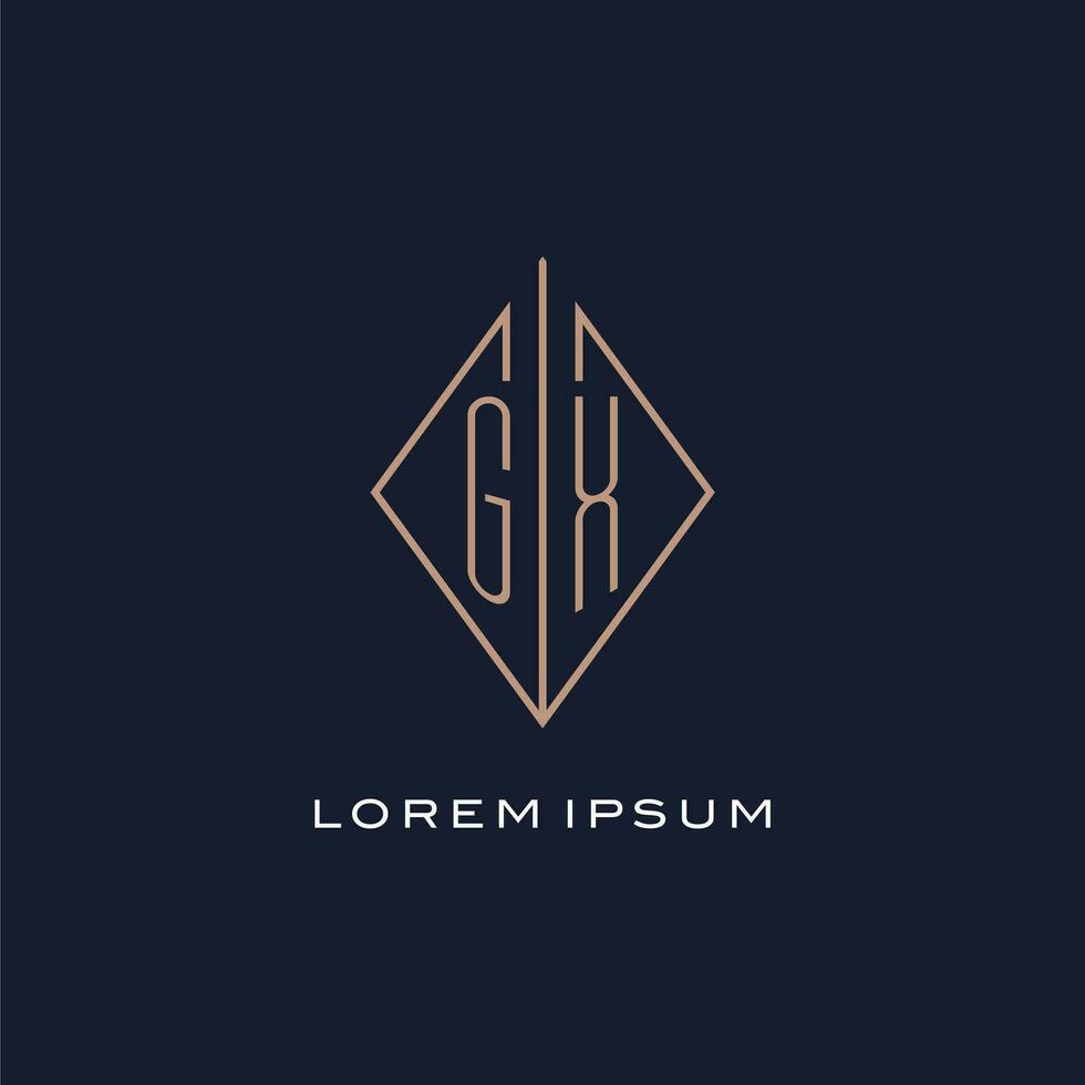 Monogram GX logo with diamond rhombus style, Luxury modern logo design vector