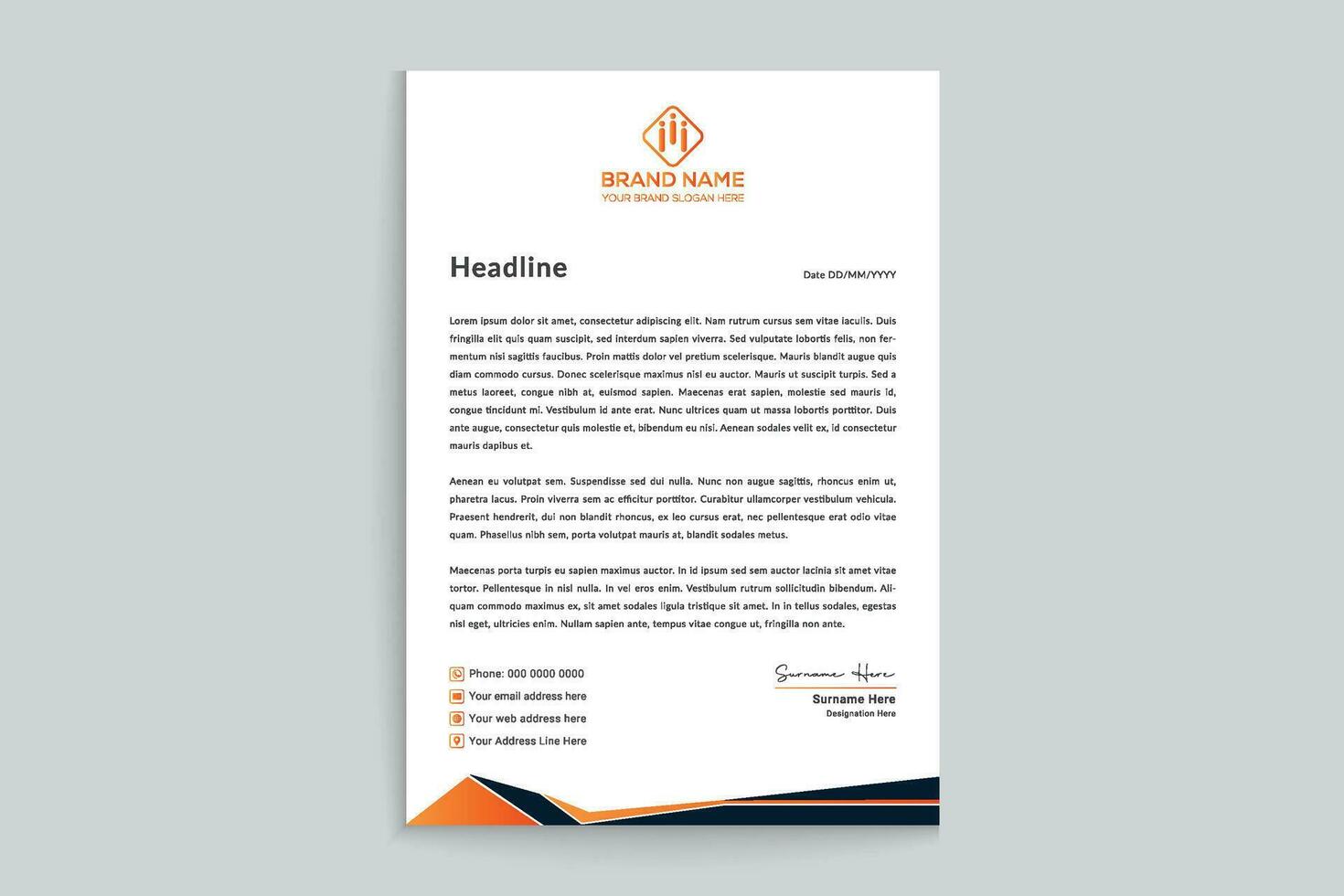 orange and black color letterhead design vector