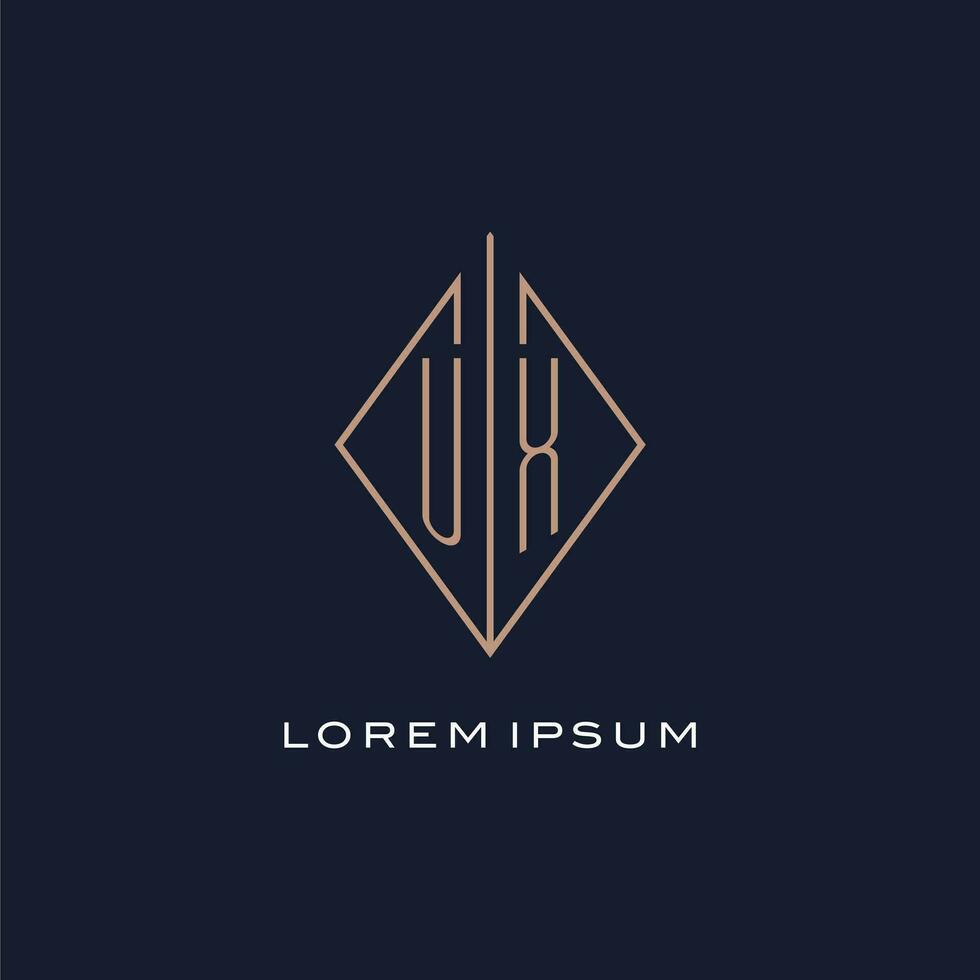 Monogram UX logo with diamond rhombus style, Luxury modern logo design vector