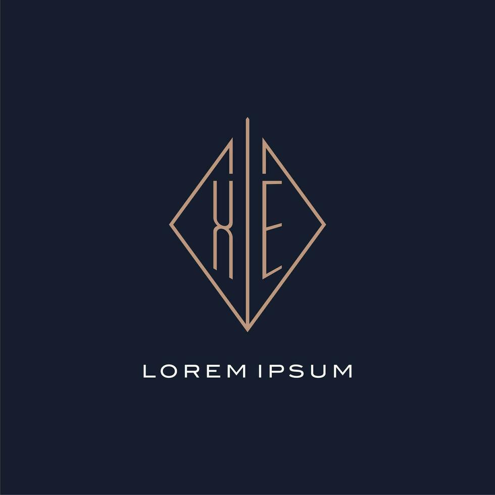 Monogram XE logo with diamond rhombus style, Luxury modern logo design vector