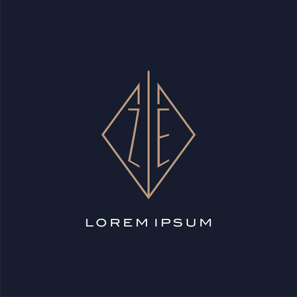 Monogram ZE logo with diamond rhombus style, Luxury modern logo design vector