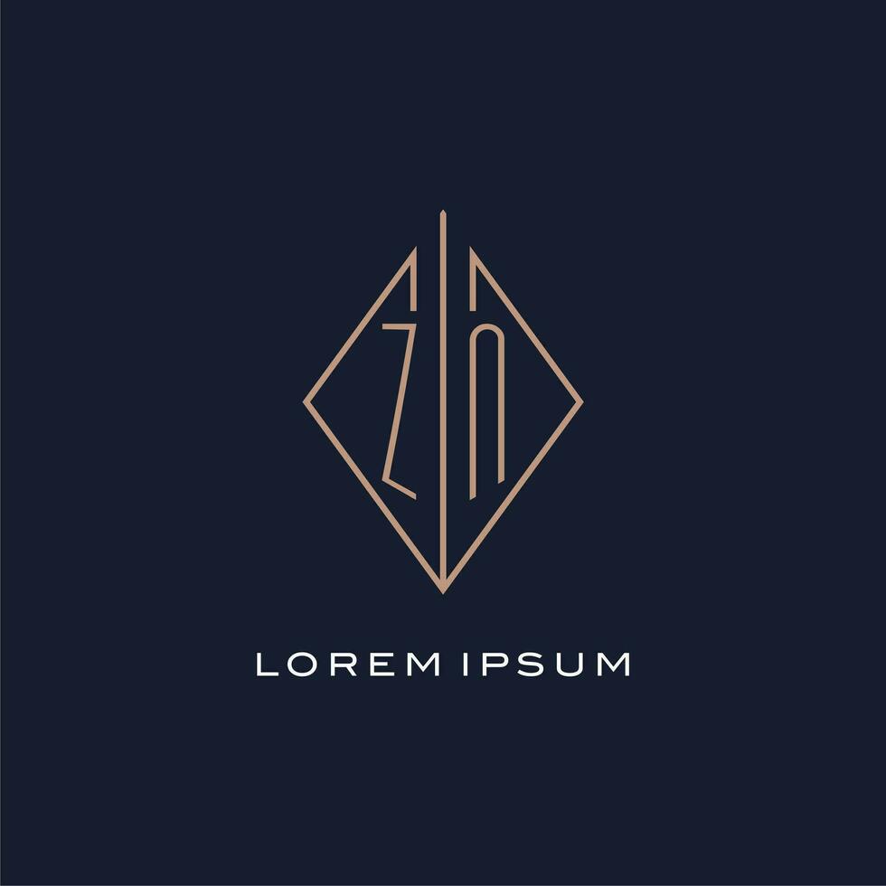 Monogram ZN logo with diamond rhombus style, Luxury modern logo design vector