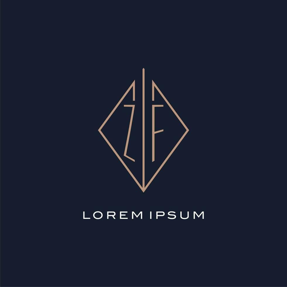 Monogram ZF logo with diamond rhombus style, Luxury modern logo design vector