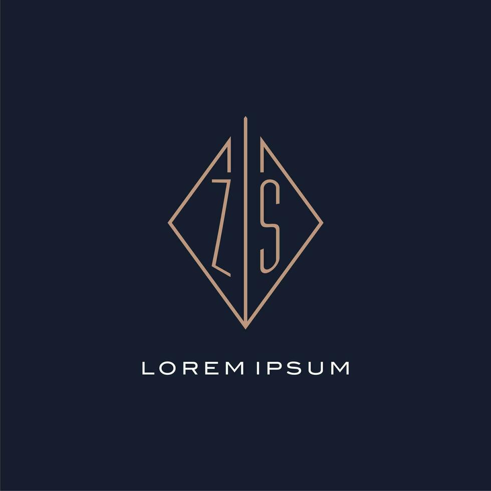 Monogram ZS logo with diamond rhombus style, Luxury modern logo design vector