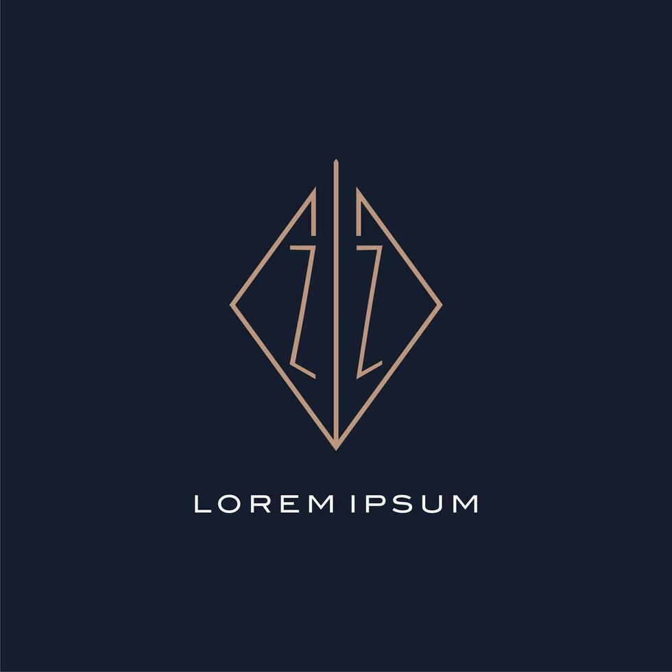 Monogram ZZ logo with diamond rhombus style, Luxury modern logo design vector