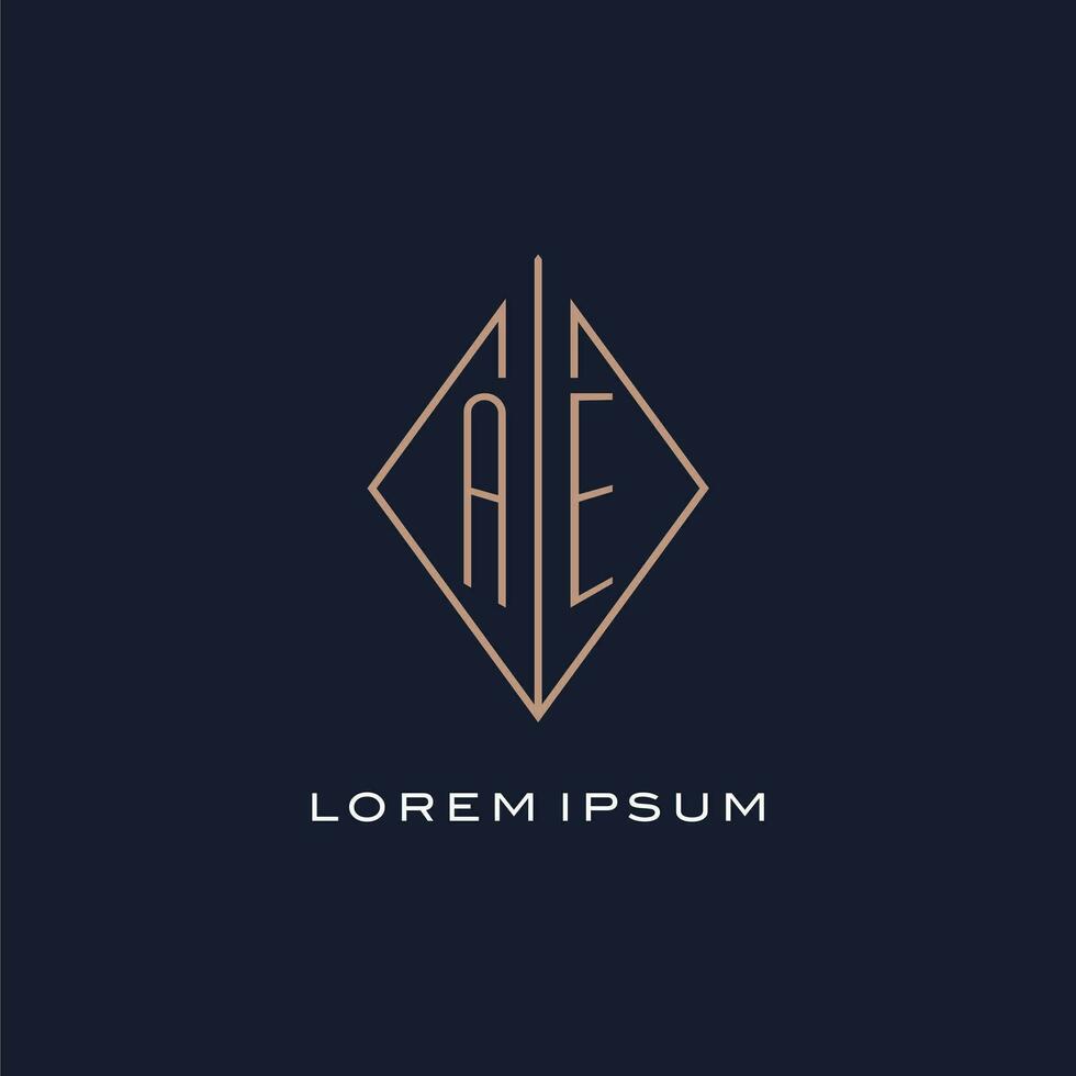 Monogram AE logo with diamond rhombus style, Luxury modern logo design vector