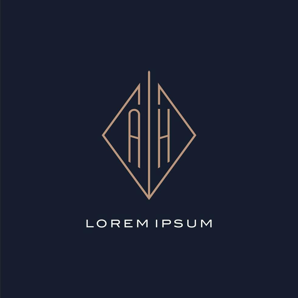 Monogram AH logo with diamond rhombus style, Luxury modern logo design vector
