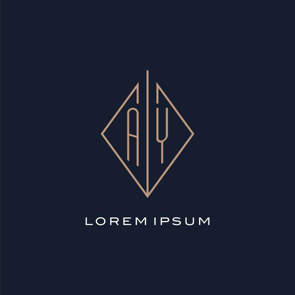 Monogram AY logo with diamond rhombus style, Luxury modern logo design