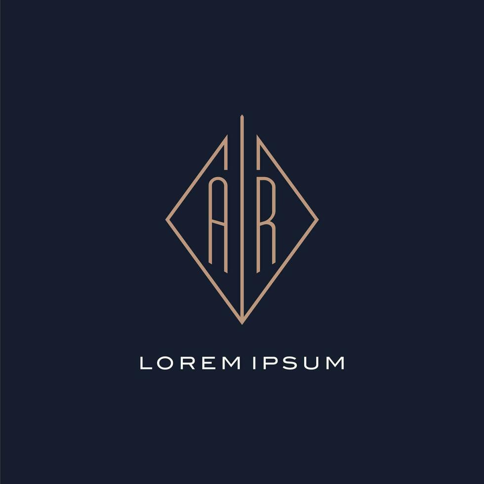 Monogram AR logo with diamond rhombus style, Luxury modern logo design vector