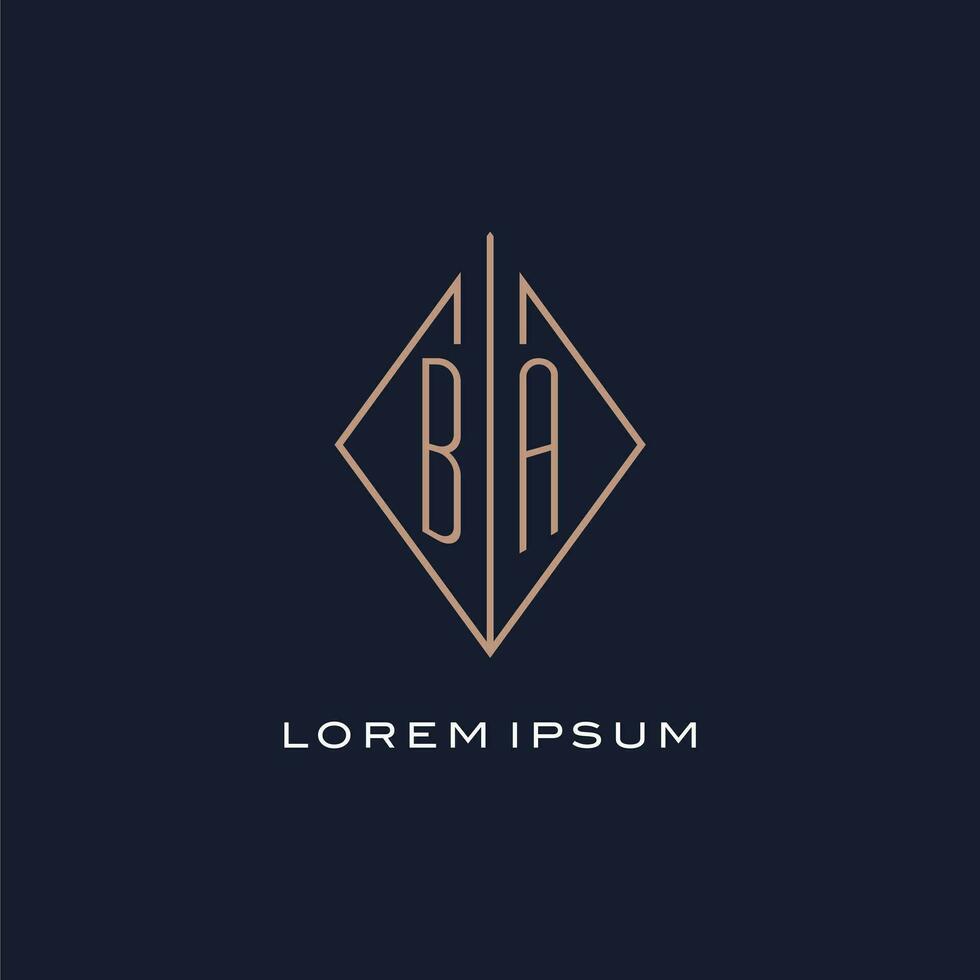 Monogram BA logo with diamond rhombus style, Luxury modern logo design vector