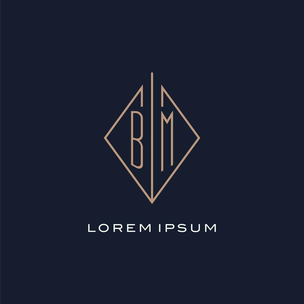 Monogram BM logo with diamond rhombus style, Luxury modern logo design vector